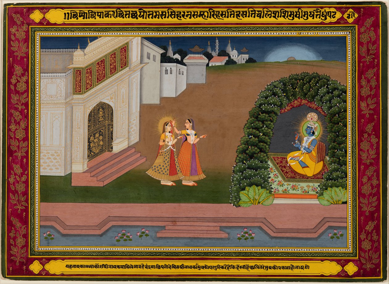 Radha bizalmasa elhozza őt Krsnához, Bihari költészete alapján (indiai, 1595–1663) alkotó: Unknown artist