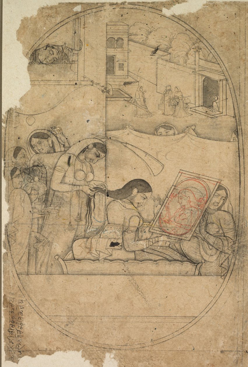 Radha haját öltöztetik alkotó: Unknown artist