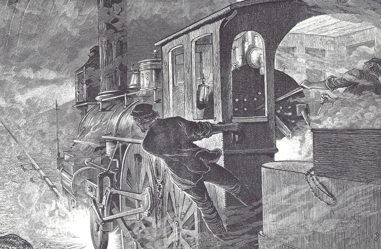 Vasútvezetők, 19. század vége (fametszet) alkotó: Unknown artist