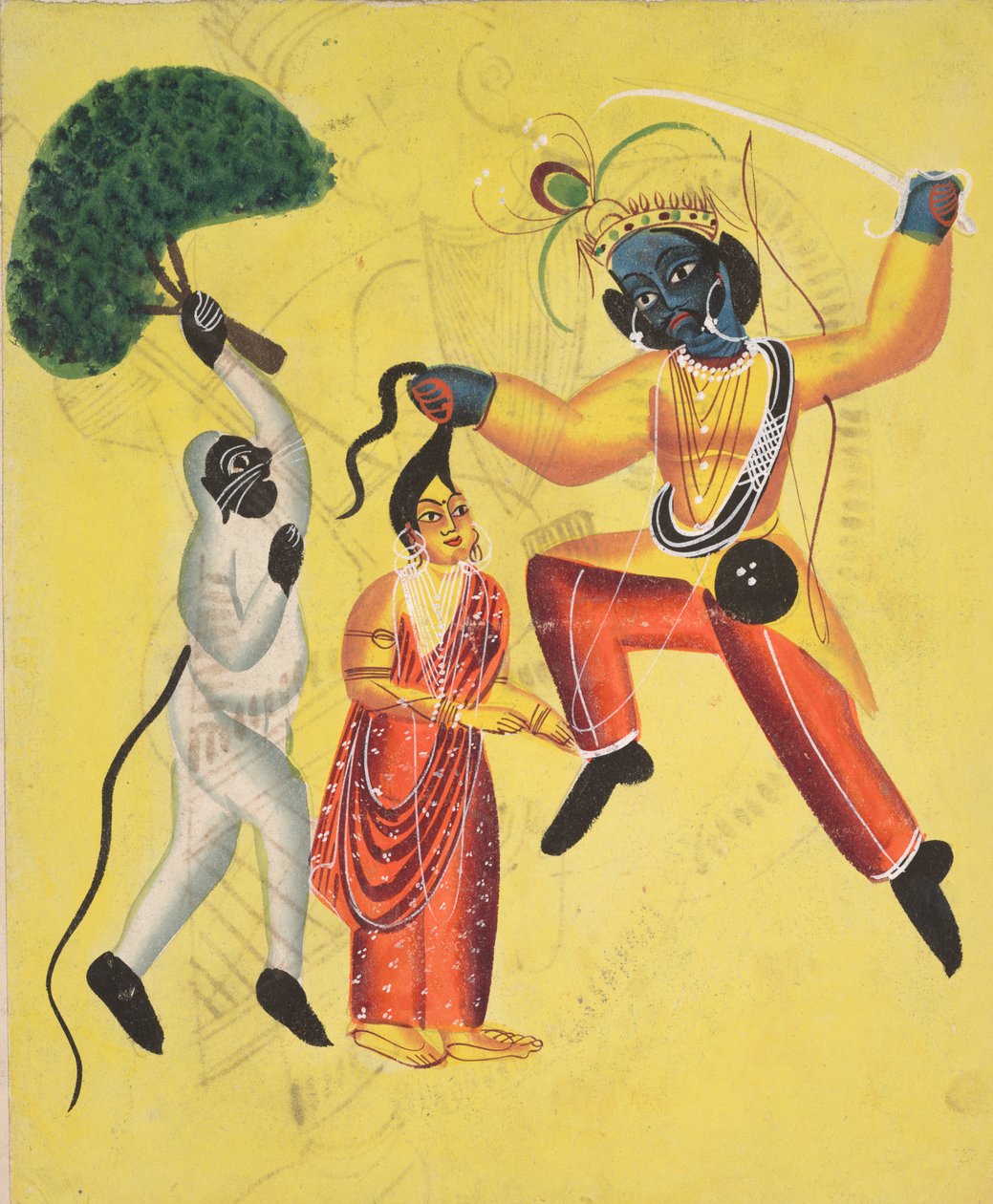 Rama és Hanuman, egy kitépett fát tartva megmenti Sitát (recto) alkotó: Unknown artist