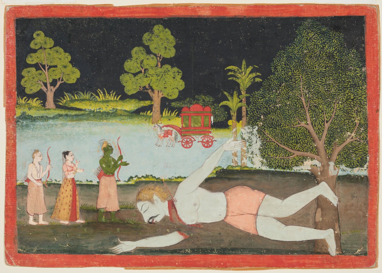 Rama és Lakshmana Öld meg a démon óriás Viradhát, egy Rámayana-ból alkotó: Unknown artist