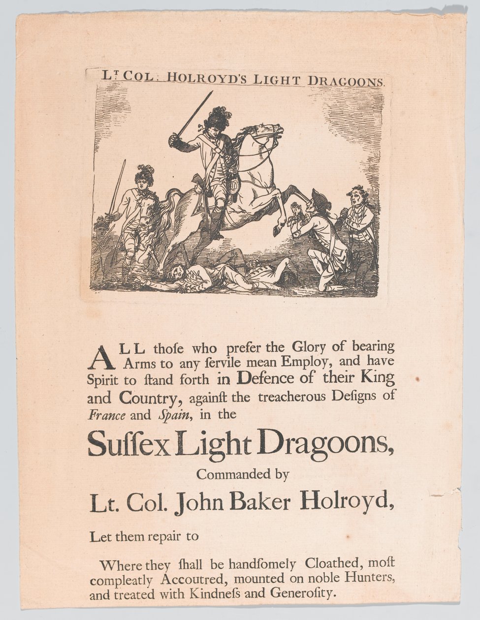 Toborzóplakát Holroyd alezredes könnyű dragonyosaihoz, 1780 körül alkotó: Unknown artist