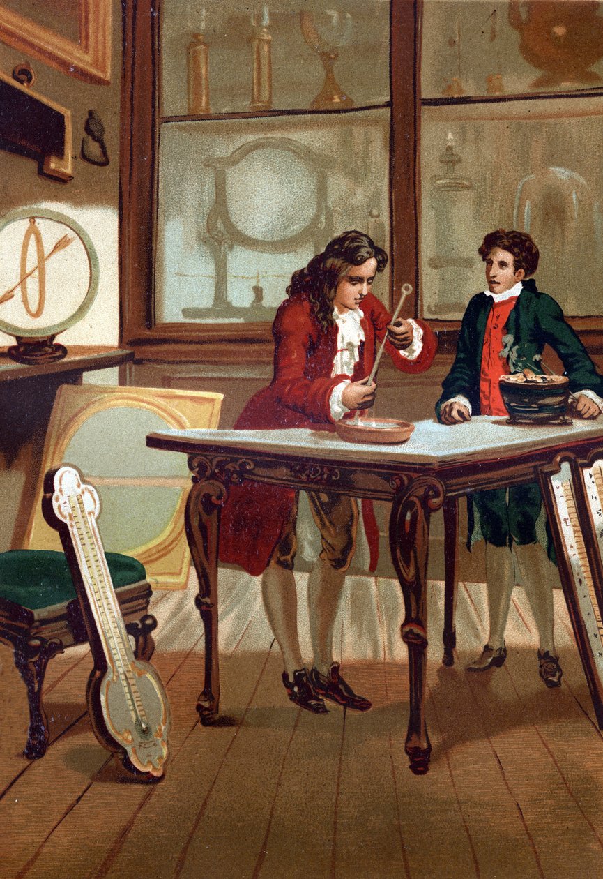 René Antoine Ferchault de Réaumur (1683-1757), francia kémikus és fizikus, 1730-ban készítette el hőmérőjét. „La Ciencia y sus Hombres par Louis Figuier” után, Barcelona 1881 alkotó: Unknown artist