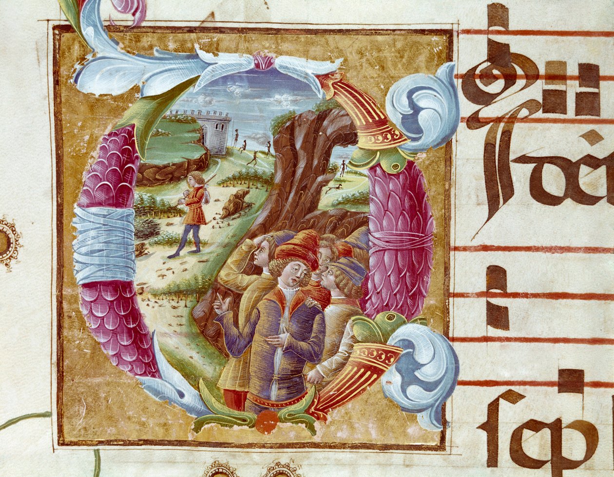 József és testvérei ábrázolása Lettrina részlete egy 15. századi antifonáriában (Antiphonarium II). Cremone, Biblioteca governativa Olaszország alkotó: Unknown artist