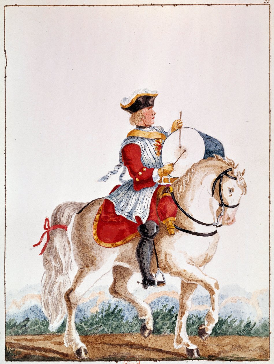 Egy francia muskétás ábrázolása XV. Lajos korából. A 18. századi párizsi gouache, B.N. alkotó: Unknown artist