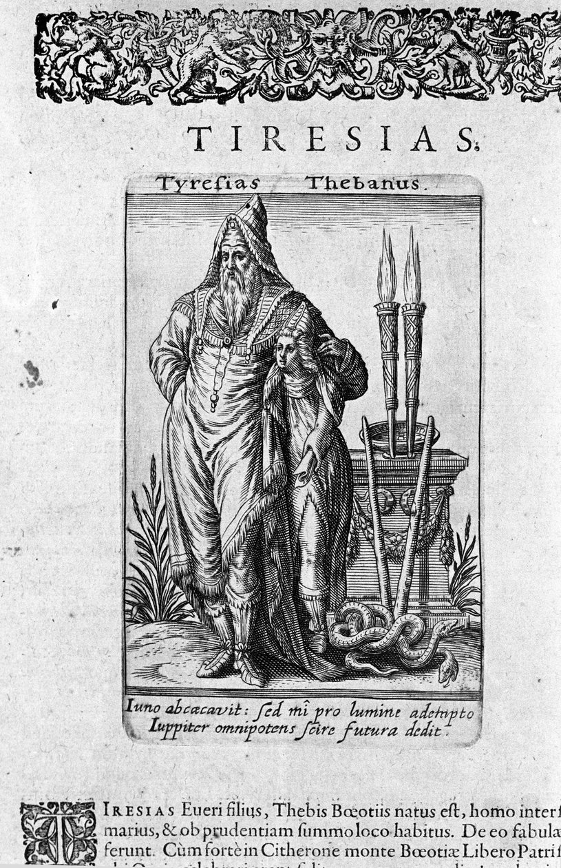 Thebes Tiresias görög dévin ábrázolása"" Tányér az "Isteni mágikus villanások"-ból, J. J. Boissard 17. század alkotó: Unknown artist