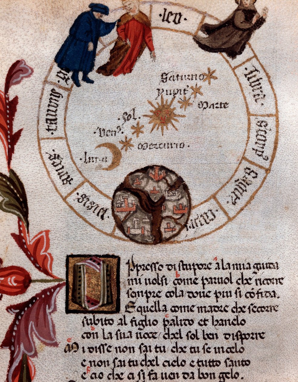 Dante Alighieri olasz költő és a ptolemaioszi rendszer ábrázolása - Miniatűr alkotó: Unknown artist