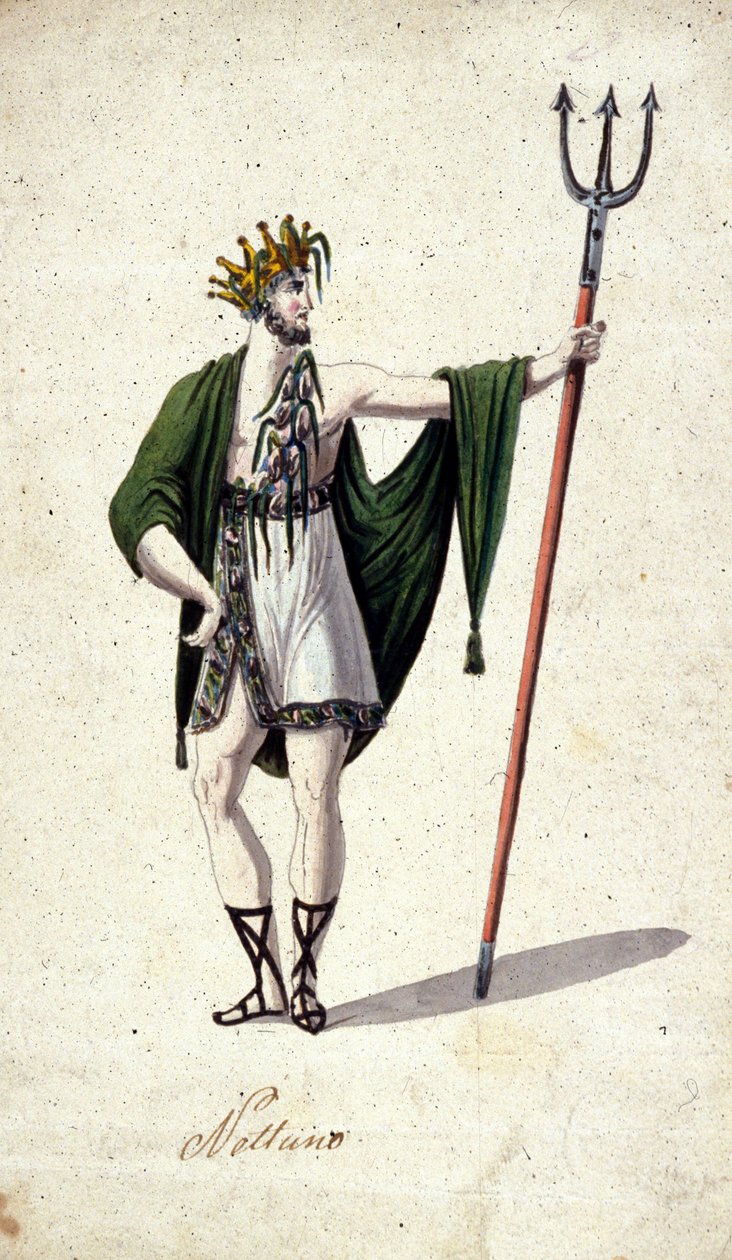 Neptunusz római isten ábrázolása háromágúval (a görög Poszeidónt azonosítja). 18. századi akvarell. alkotó: Unknown artist