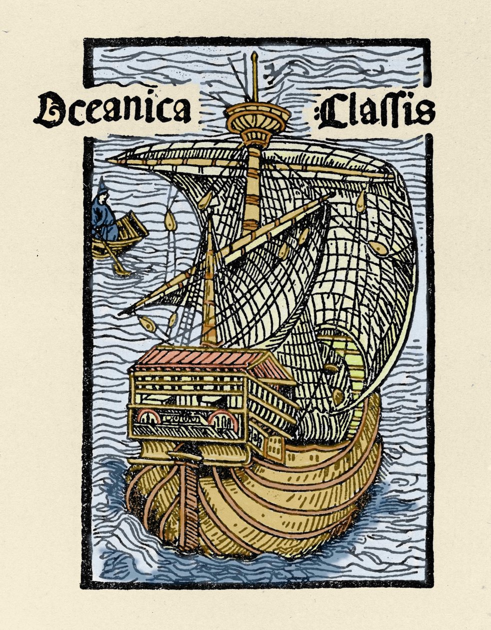 Kolumbusz Kristóf (1451-1506) Santa Maria karavellája. Metszet a „De insulis in mare Indico super inventis” könyvből, Bale 1493-1494 (Kolumbusz spanyol királynak írt jelentésének latin fordítása). alkotó: Unknown artist