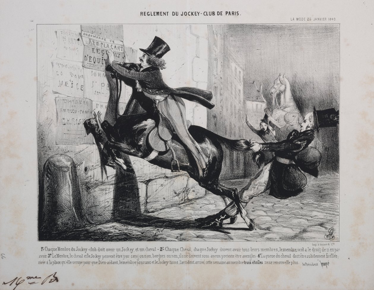 A Jockey Club de Paris szabályzata: A Jockey Club minden tagjának rendelkeznie kell Jockey-val és egy lóval... alkotó: Unknown artist