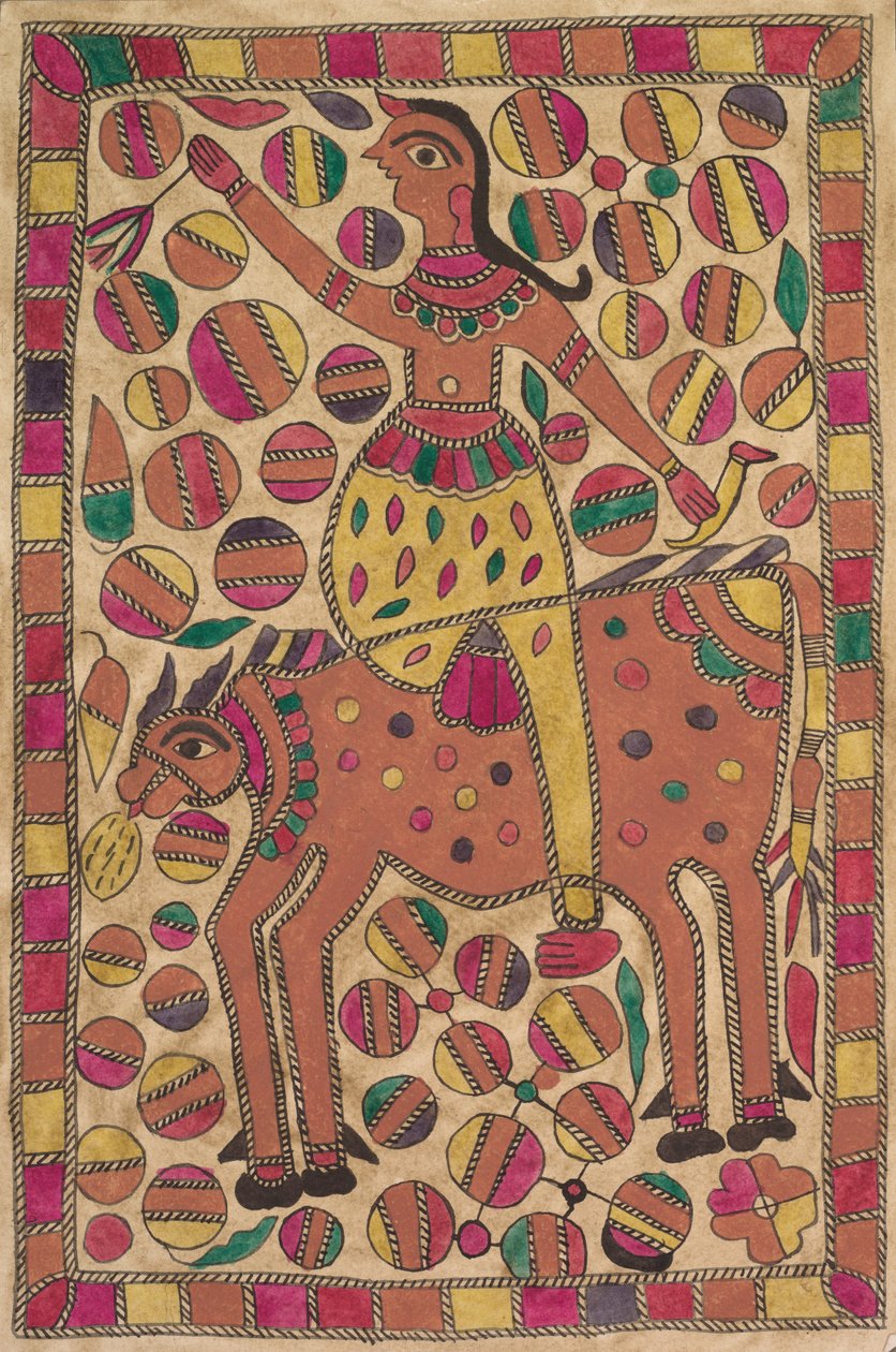 Lovas és négylábú szarvasmarha lény színes négyzetek szegéllyel alkotó: Unknown artist