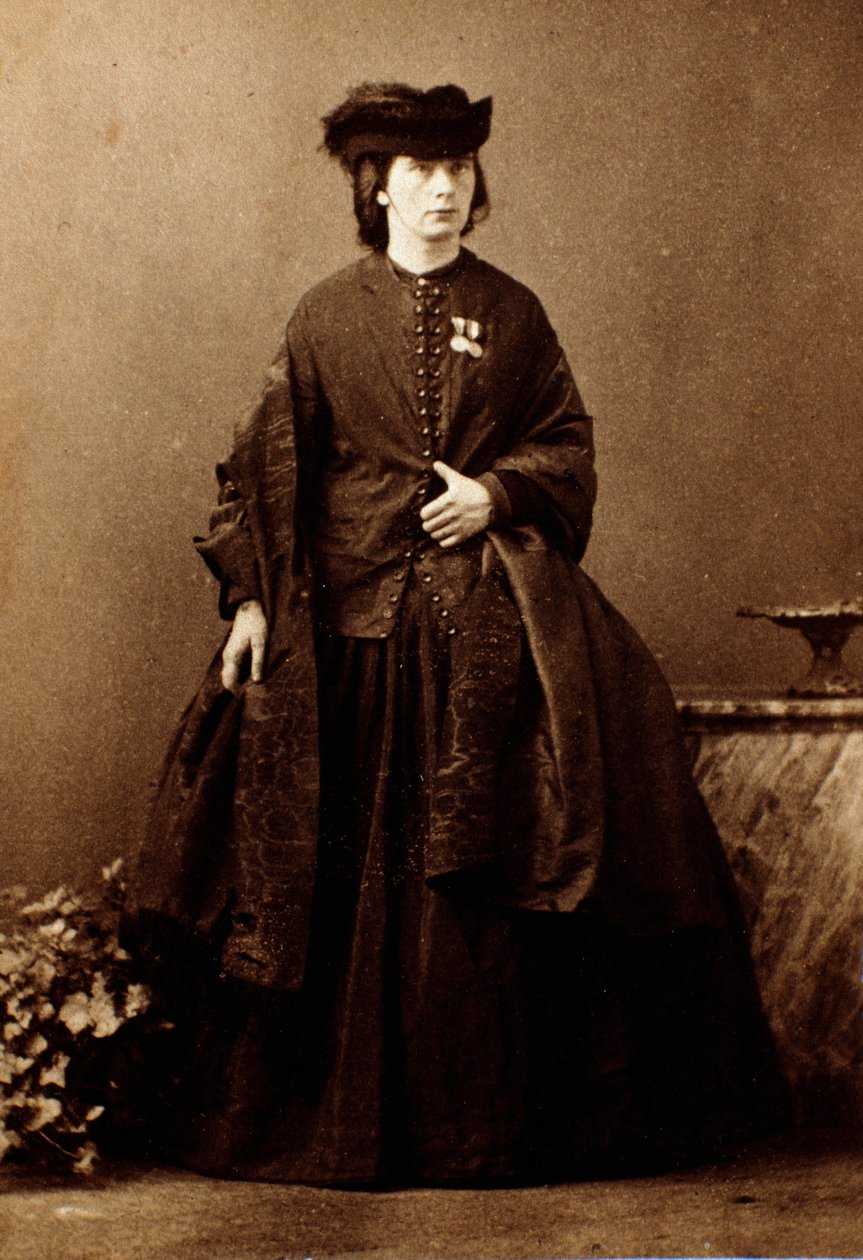 Risorgimento: „” Jessie White Mario (1832-1906) angol írónő portréja, Giuseppe Garibaldi, az olasz hazafi, Alberto Mario feleségének hadjárata idején nővér”” Fényképészet. Magángyűjtemény alkotó: Unknown artist