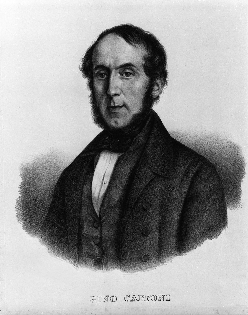 Risorgimento: Gino Capponi olasz író és politikus portréja (1792-1876) Metszet a XIX. alkotó: Unknown artist