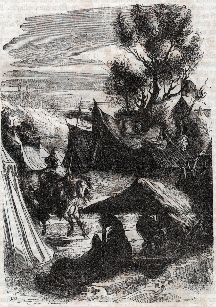 Roland a szaracén táborban – 1851-es metszet a „Dühös Roland”-ról alkotó: Unknown artist