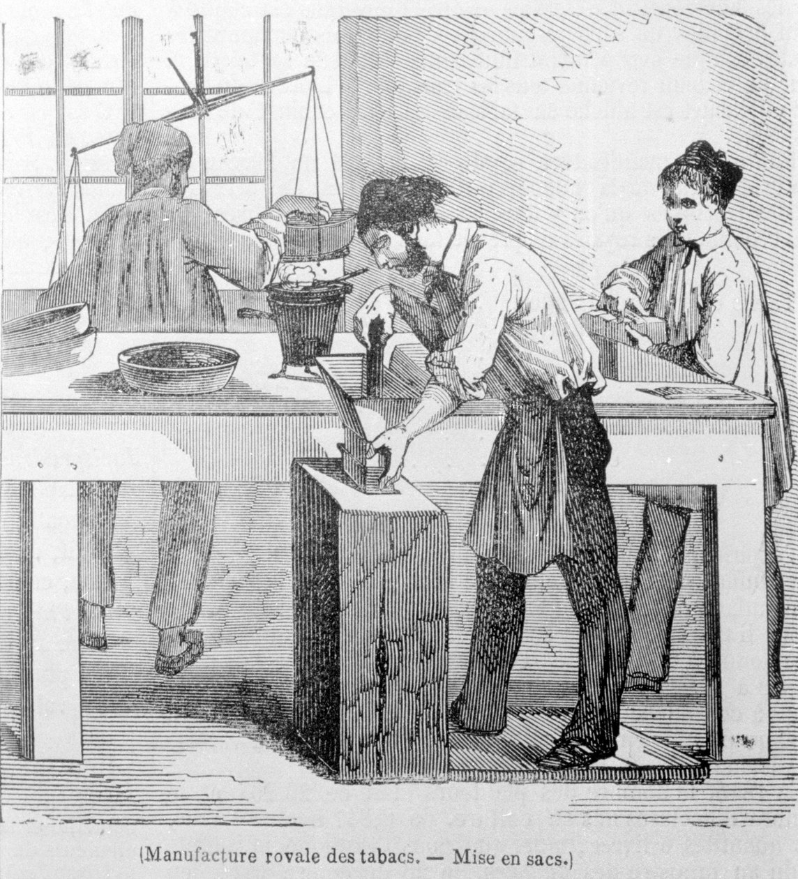 Royal Tobacco Manufacture: a zacskó dohány. 19. századi metszet. alkotó: Unknown artist