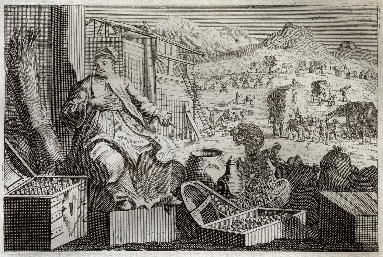 Royaumont Biblia, Újszövetség: A gazdagság őrülete vagy A gazdag ember példázata. Jézus Krisztus egy gazdag ember hiúsága ellen szól, aki megtapsolta magát hatalmas vagyonában, és másnap este meghalt. Illusztráció 1811-ből. alkotó: Unknown artist