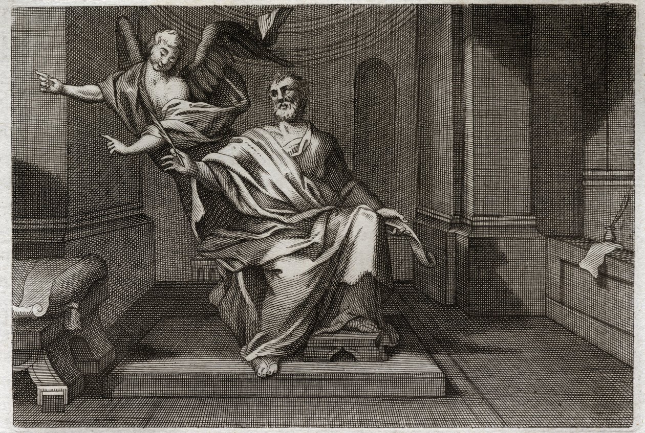 Royaumont Biblia, Újszövetség: Szent Máté evangélista az angyallal. Illusztráció 1811-ből. alkotó: Unknown artist