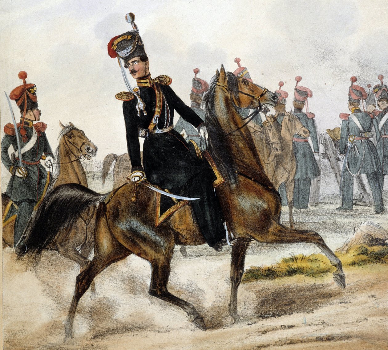 Orosz kozákok - rajz, deb. 19. század alkotó: Unknown artist