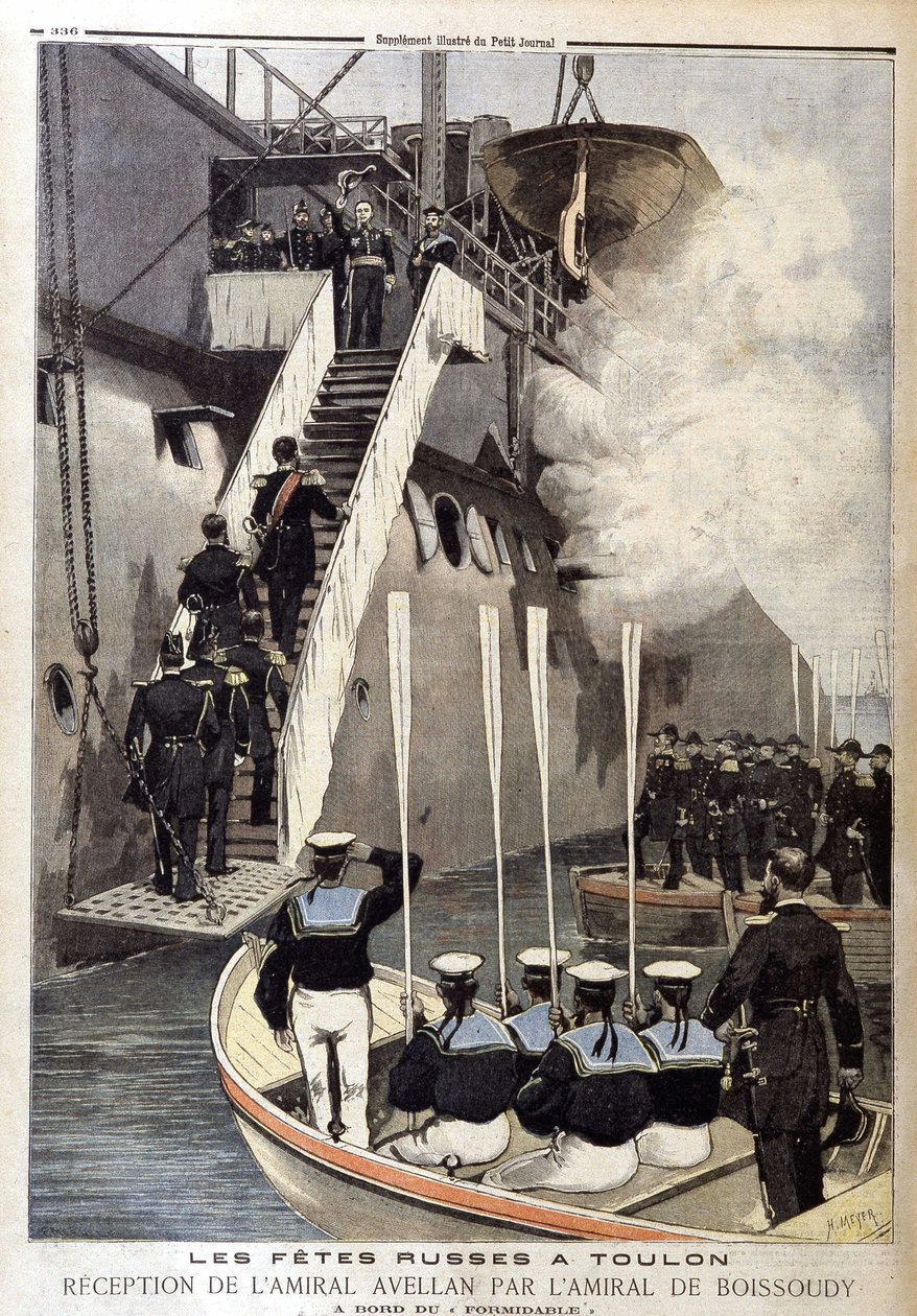 Orosz ünnepségek Toulonban: Avellan admirális fogadása de Boissoudy admirálistól a Formidable fedélzetén, a „The Petity Journal” október 21-én alkotó: Unknown artist