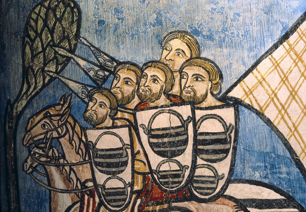 SPANYOLORSZÁG. KASZTÍLIA ÉS LEÓN. Valladolid. San Bernardo de Valbuena kolostora. Keresztény katonák csoportja lovon. Kasztíliai iskola. XIV. század. Freskófestmény a "La Reconquista"-ról. Gótikus művészet alkotó: Unknown artist