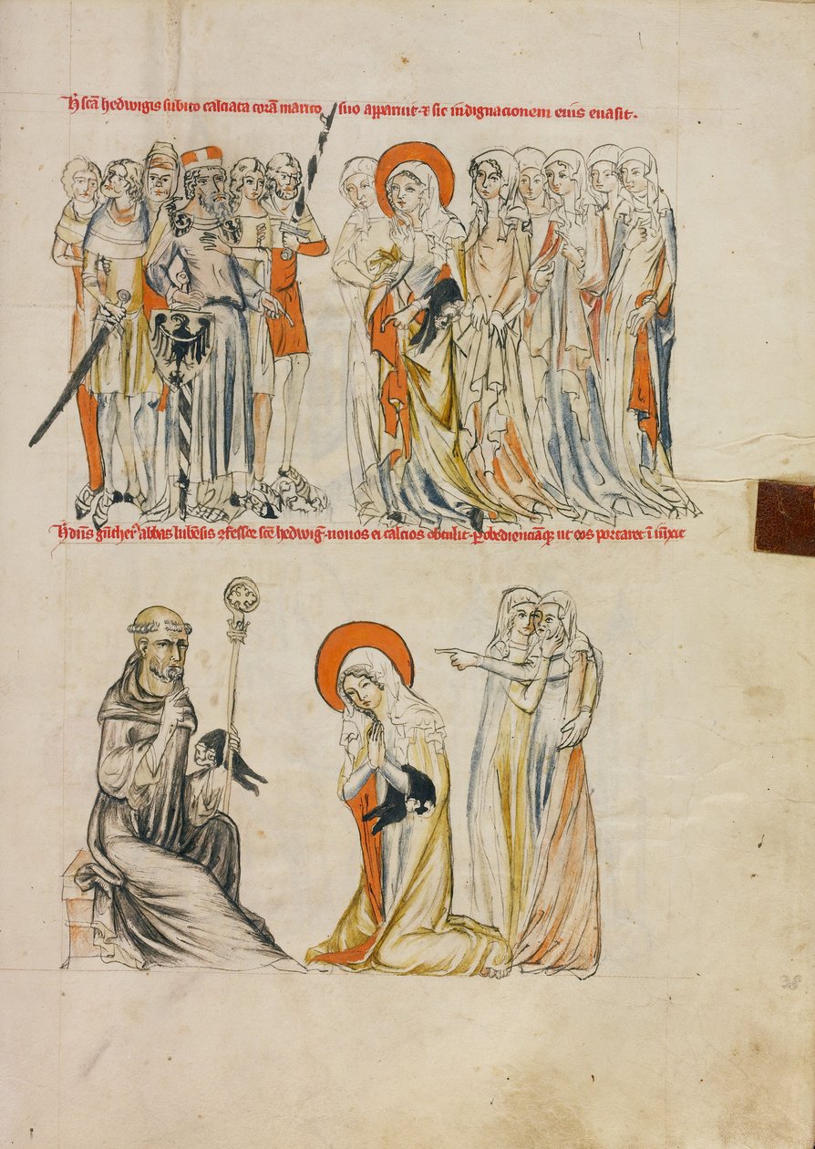 Szent Hedvig csodával határos módon kapja a cipőket; Gunther Leubus apát ajándékozza a cipőket Szent Hedvignek. alkotó: Unknown artist