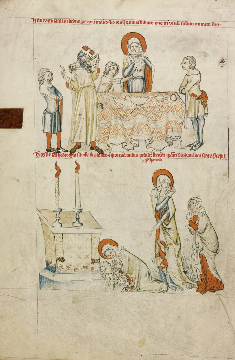 Szent Hedvig visszautasítja a borivást; Szent Hedvig imádkozik az oltár előtt. alkotó: Unknown artist