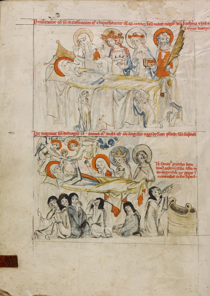 Szent Hedvig a betegágyán, szentekkel körülvéve; Szent Hedvig halála és a Paradicsomba jutott lelke alkotó: Unknown artist