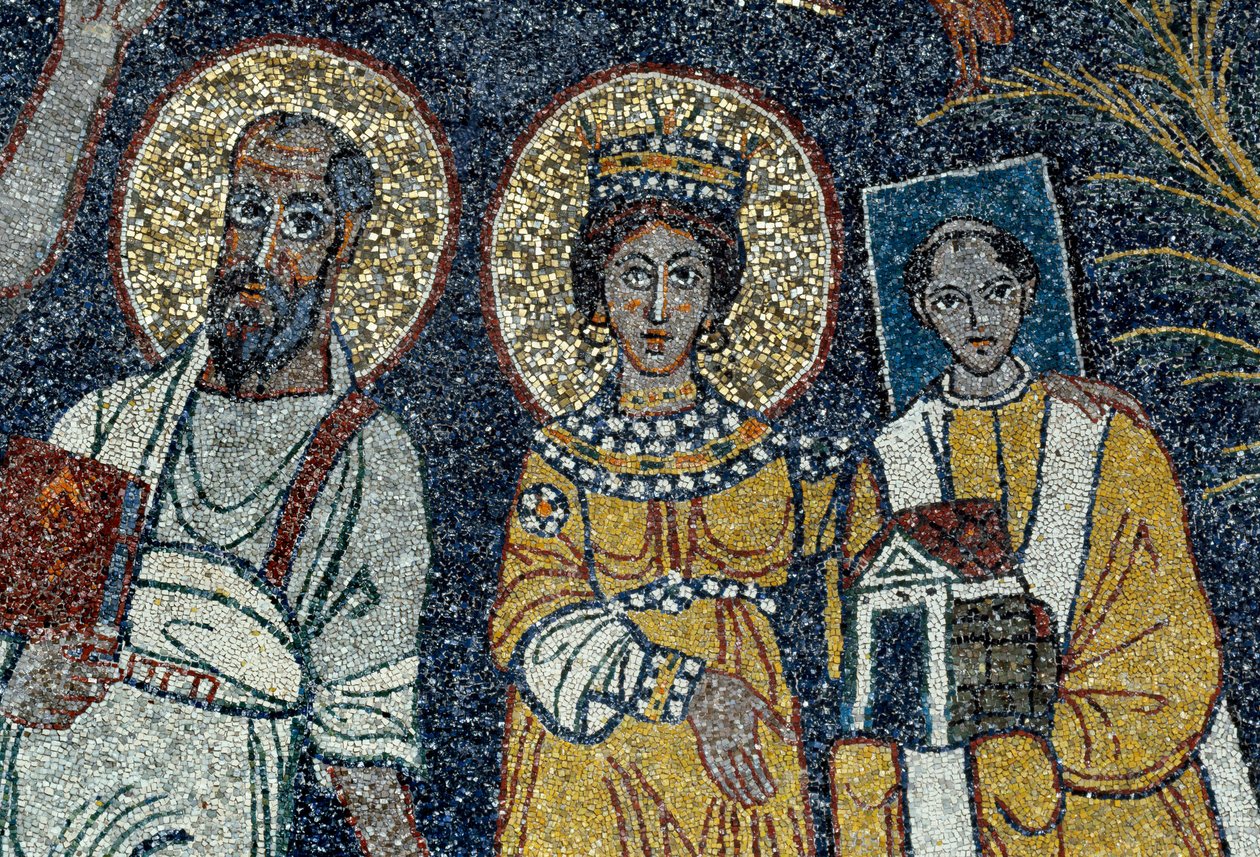 Szent Pál, Szent Cecile és Szent Pascal Krisztus és hat szent részlete. Névtelen mozaik, 821. római bazilika Santa Cecilia in Trastevere alkotó: Unknown artist