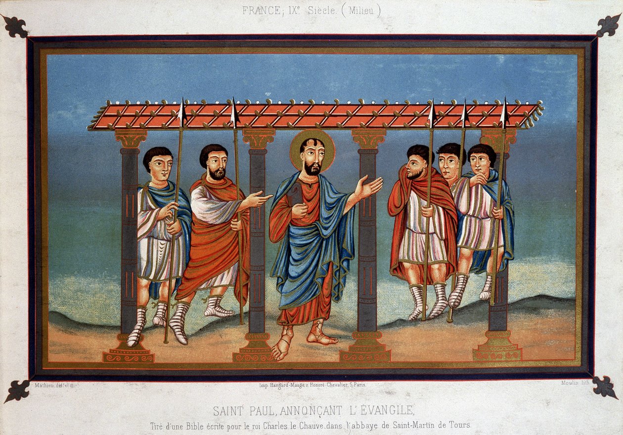 Szent Pál hirdeti az evangéliumot – Kopasz Károly király számára írt Bibliából a Tours-i Szent Márton-apátságban, IX. alkotó: Unknown artist