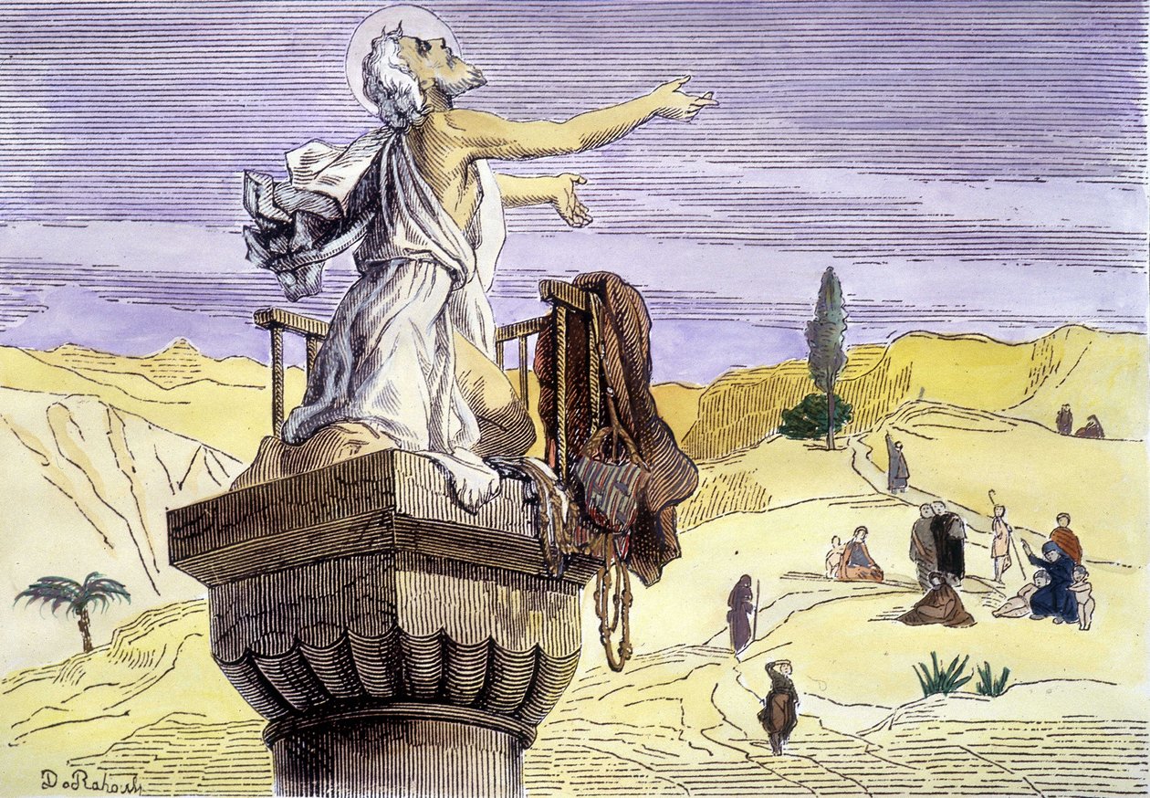 Szent Simeon, a stylit prédikál egy oszlopon. alkotó: Unknown artist
