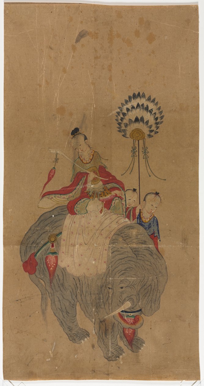 Samantabhadra egy elefánton két kísérővel alkotó: Unknown artist