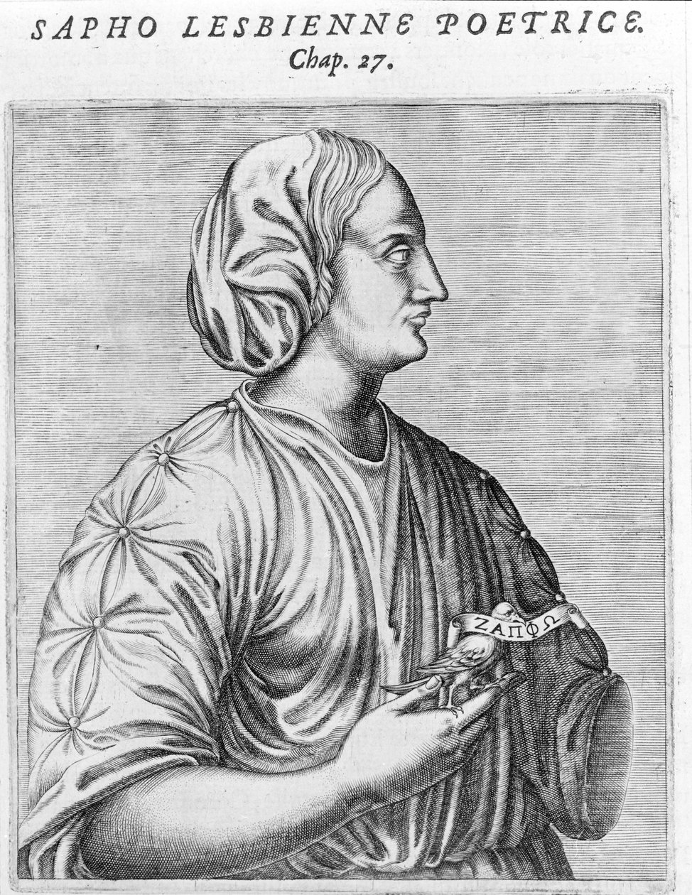 Sapho (Sappho) költő és leszbikus. 18. századi metszet. alkotó: Unknown artist