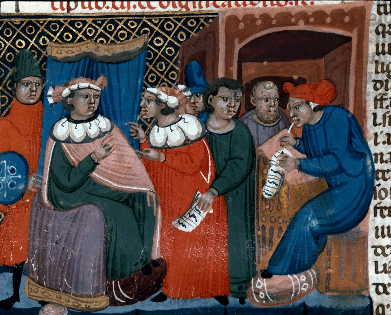 A miniatűr folyamat jelenete a Justinianus-kódexből (Codex Justinianus), I. Justinianus bizánci római császár (483-565) alatt kiadott törvények és intézmények gyűjteményéből. alkotó: Unknown artist
