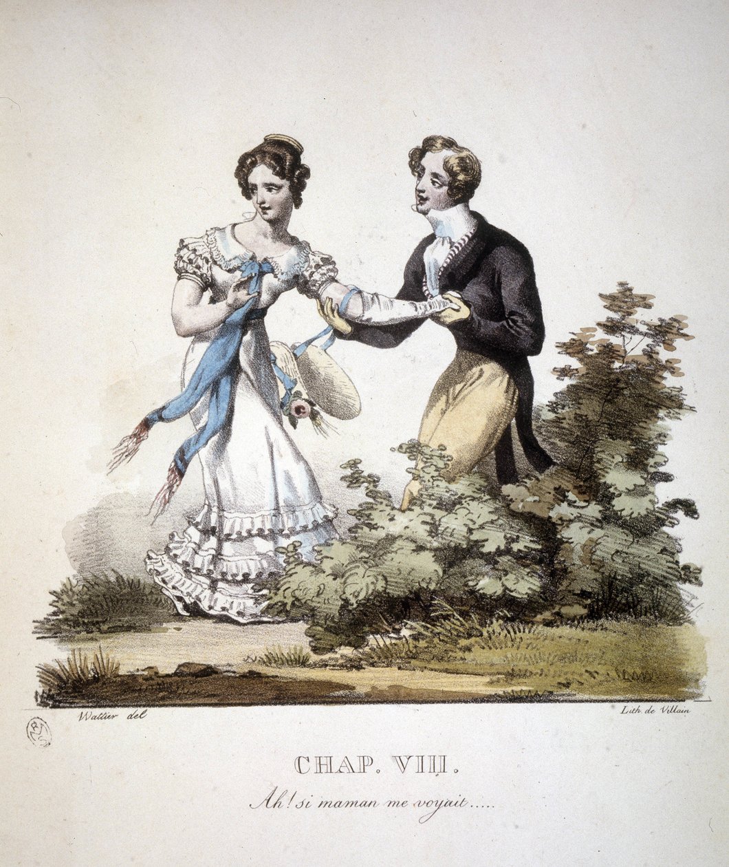 Két fiatal férfi udvarias szerelemének jelenete. 1820. v. alkotó: Unknown artist