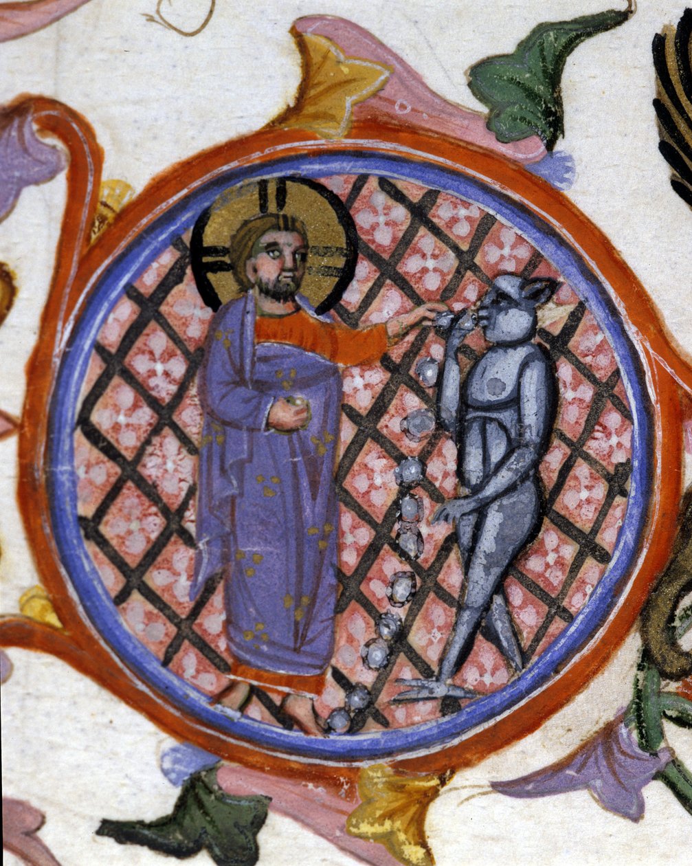 Az ördögűzés jelenete. 14. századi miniatűr. biblioteca Nazionale Braidense. Milánó alkotó: Unknown artist
