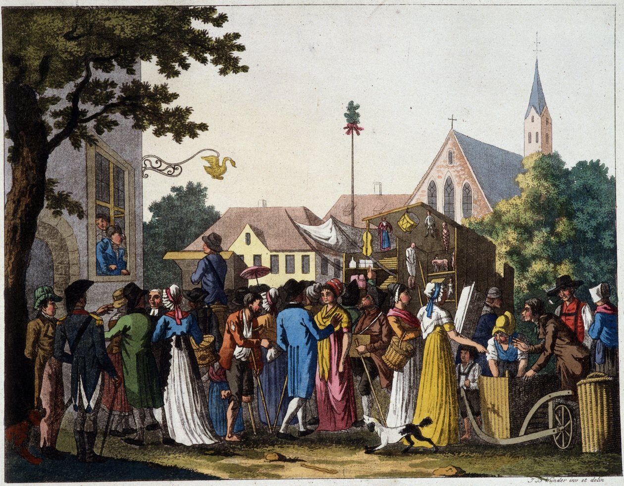 Séta jelenete a 18. században - metszet alkotó: Unknown artist