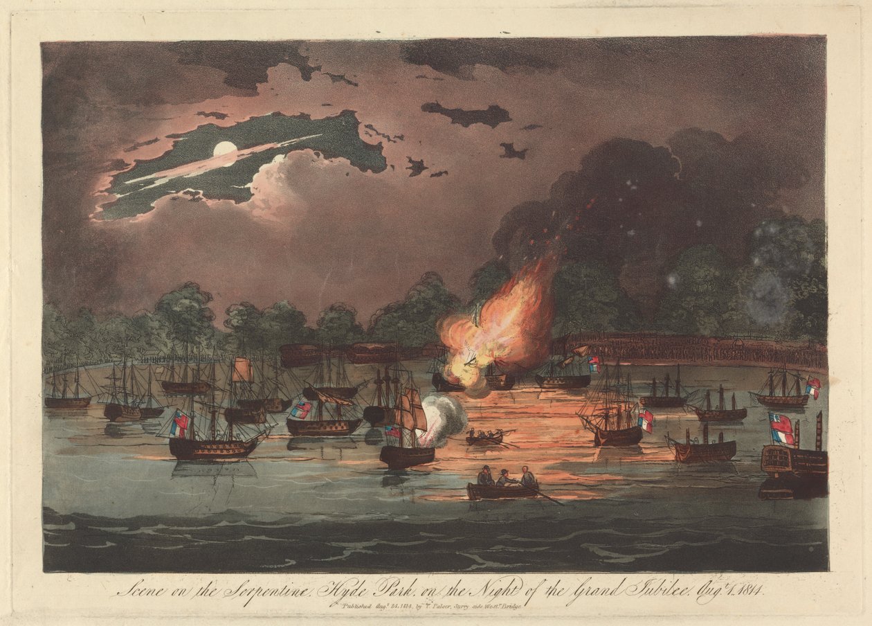 Jelenet a szerpentinen, Hyde Park a nagy jubileum éjszakáján, 1814. augusztus 1. alkotó: Unknown artist