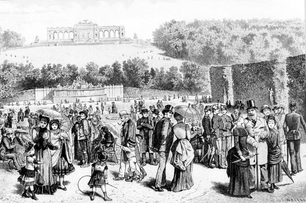 Schonbrunn Park Bécsben. SD. Metszet 19. század. alkotó: Unknown artist