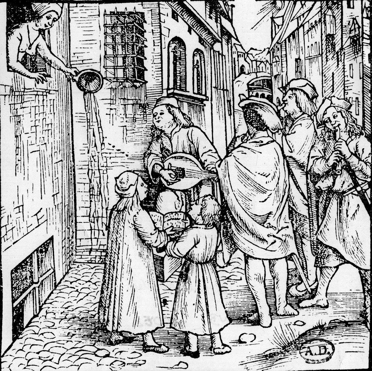 Diákszerenád (zenészek), Basel, 1500 körül - metszet, Bibl. alkotó: Unknown artist