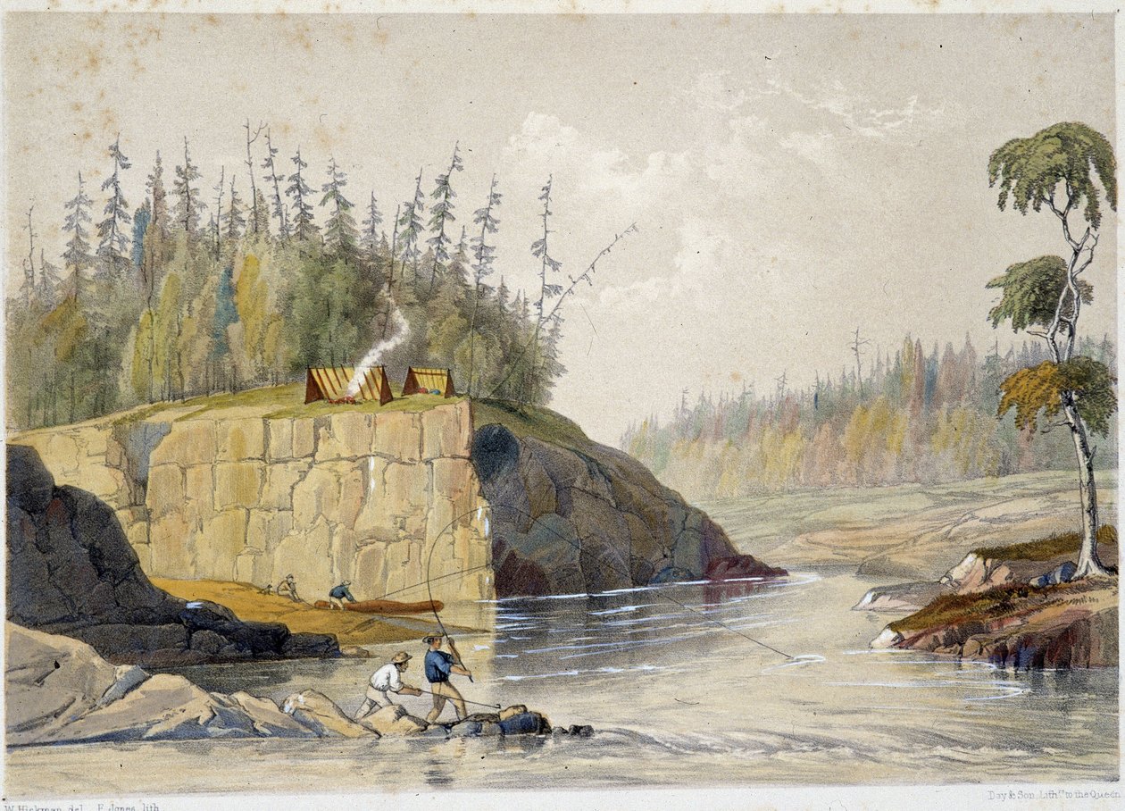Kanadai telepesek, akik egy folyóban horgásznak – William Hickman, szerk. Halifax alkotó: Unknown artist