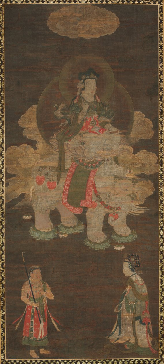 Shakyamuni Triád: Buddha, akit Mandzsusri és Samantabhadra (Bodhiszattva elefánttal) vesz részt alkotó: Unknown artist