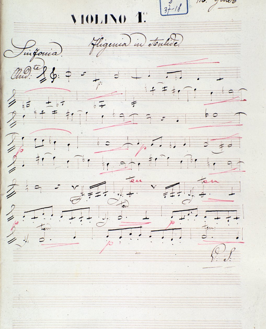 Kottalap az Iphigenie en Aulide első hegedűjéhez, C. W. Gluck operája, 1774 körül alkotó: Unknown artist