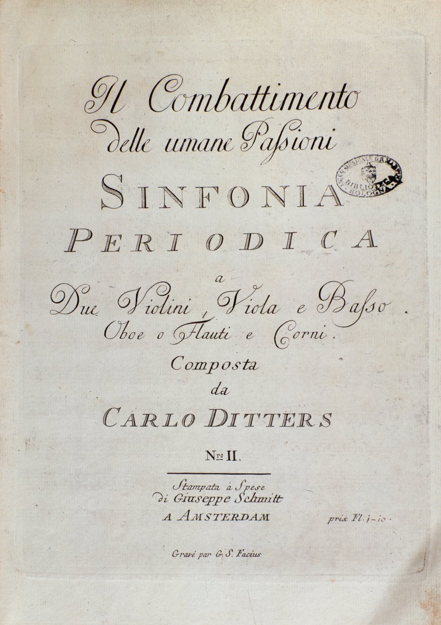 Karl Ditters von Dittersdorf Periodikus szimfóniájának (Az emberi szenvedélyek harca) kottalapja alkotó: Unknown artist