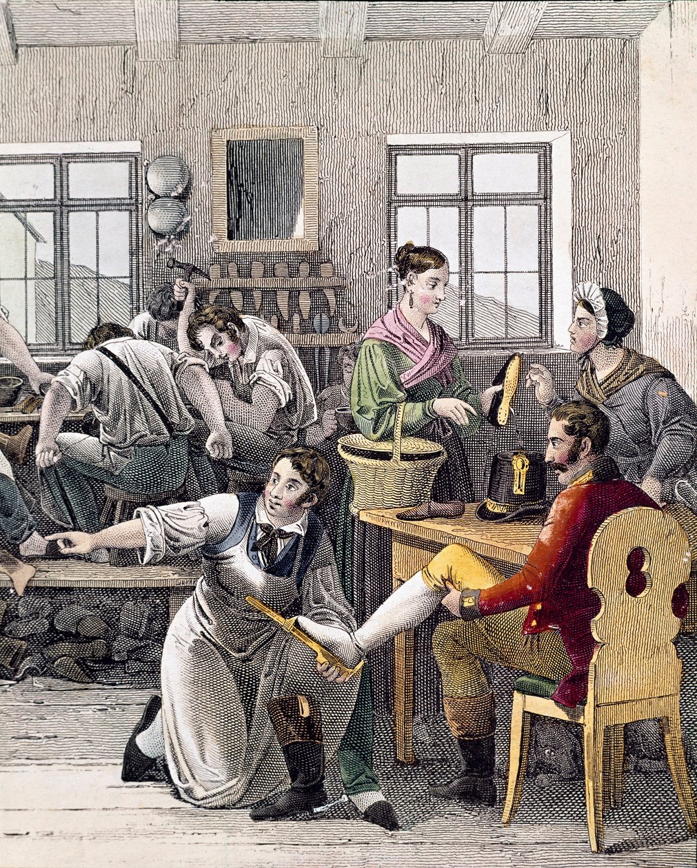 Cipészbolt (Egy ember megméri a lábát) alkotó: Unknown artist