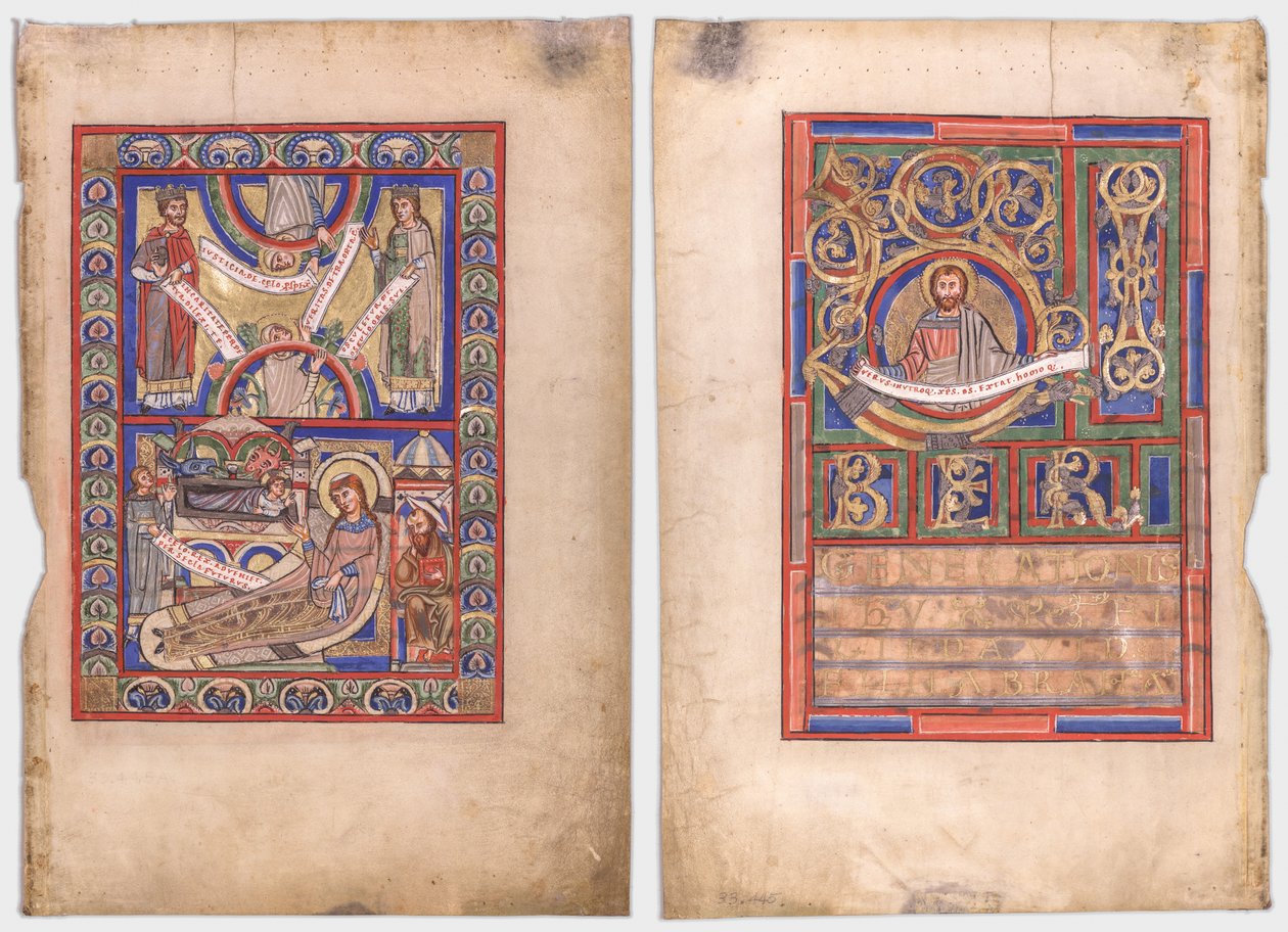 Egyetlen levél egy evangéliumi könyvből: Születés (recto) és Szent Máté (verso) alkotó: Unknown artist