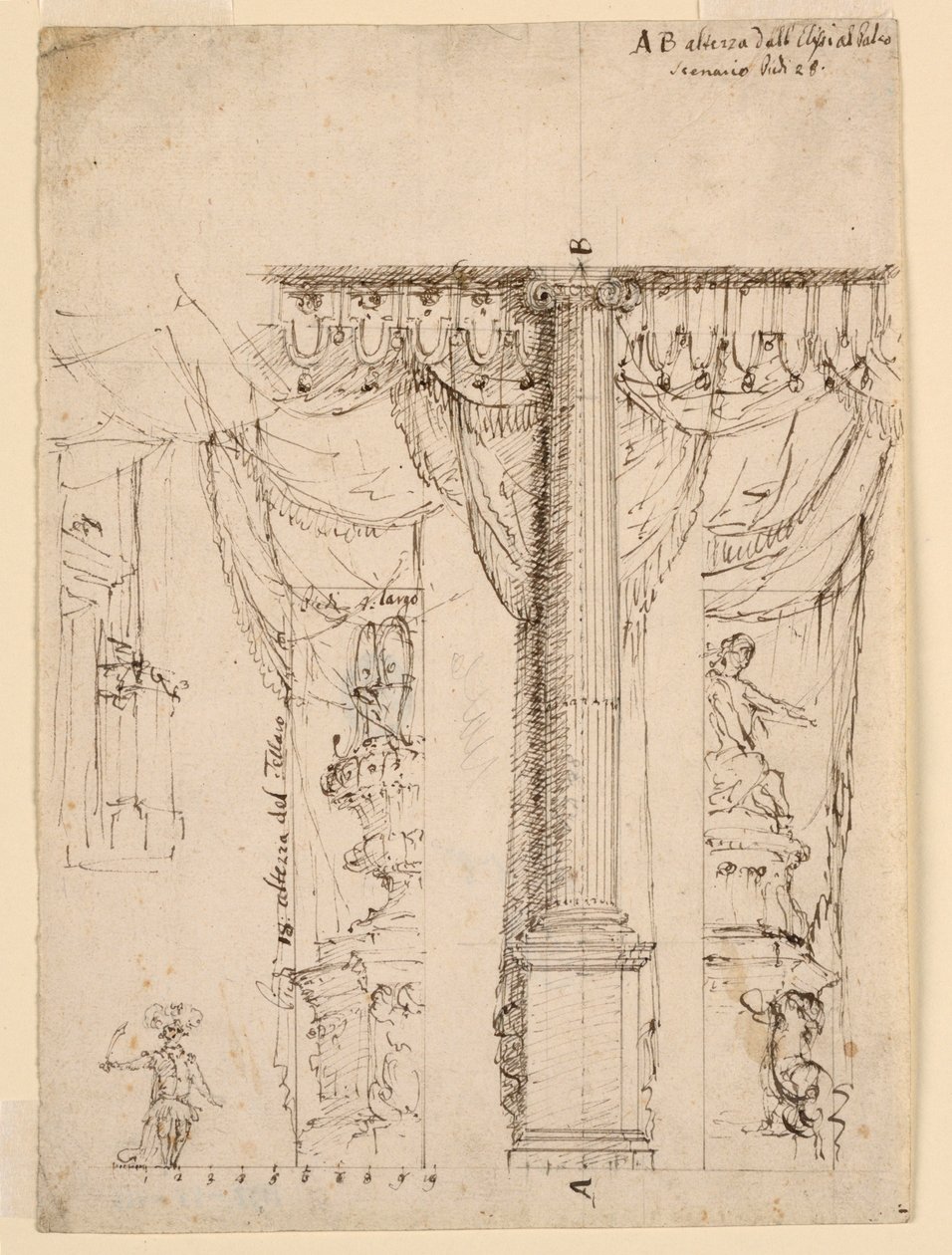 Vázlat három oldalszárnyhoz Proscenium keret egy részével alkotó: Unknown artist