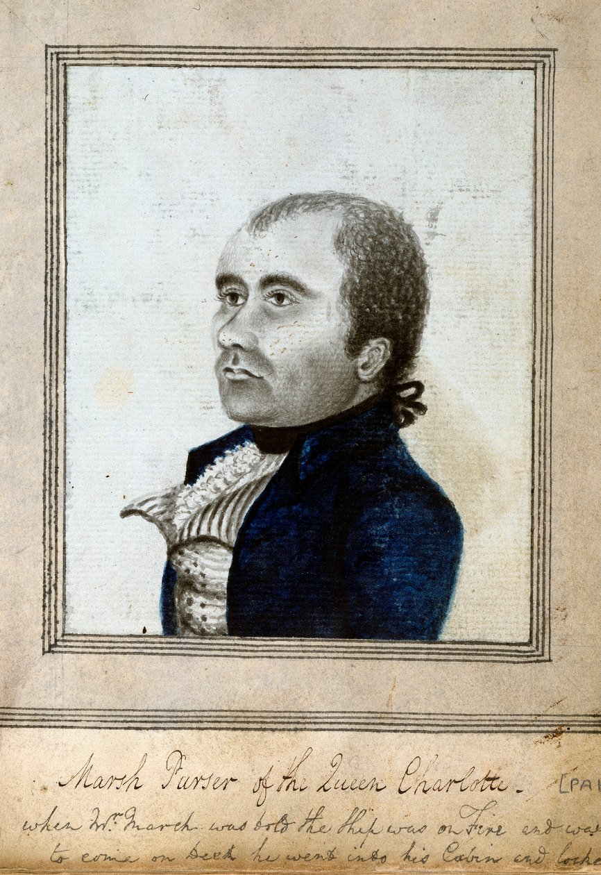 Marsh, a "Queen Charlotte" pénztárosának vázlatos portréja, 1794 körül (mosás, kék, szürke) alkotó: Unknown artist