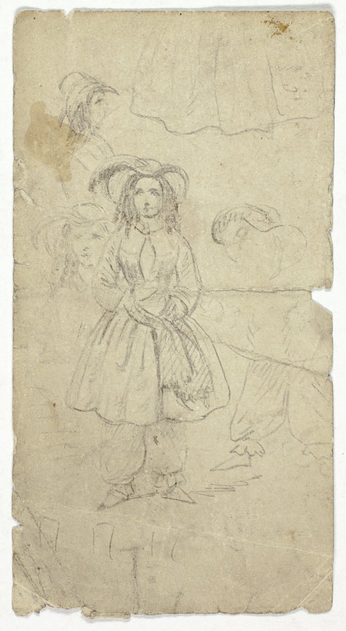 Fiatal lány vázlatai (recto); Banjo játékos vázlatai (verso) alkotó: Unknown artist