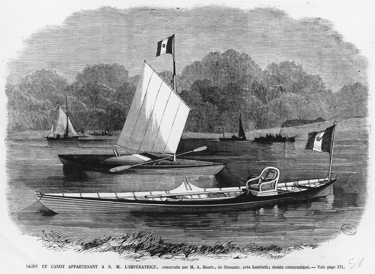 Skiff és kenu az imperatrice mellett, M.A. Searle de Stangate építette, Lambeth közelében - metszet alkotó: Unknown artist