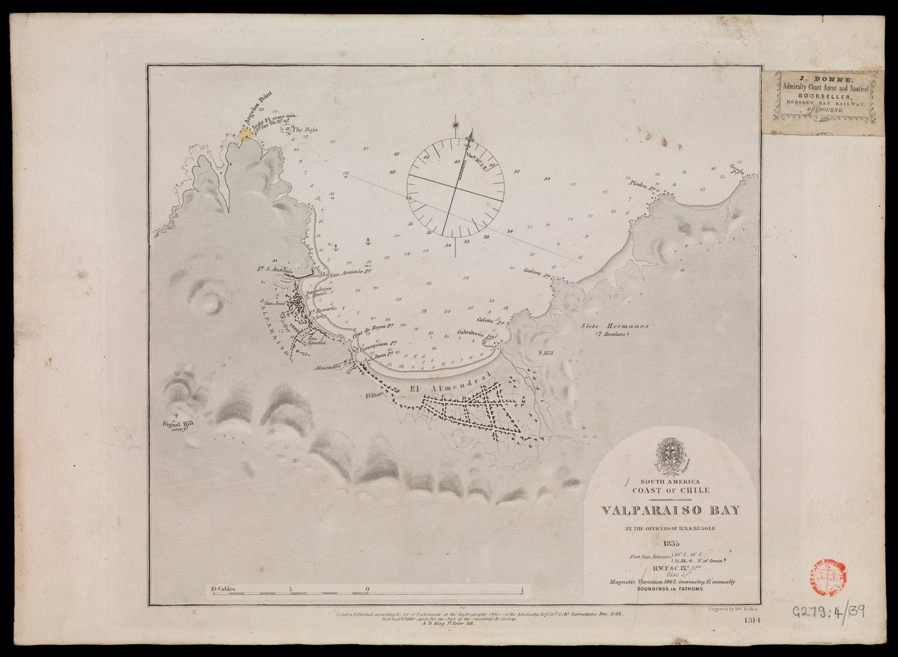 Dél-Amerika, Chile partjai - Valparaiso-öböl a HMS "Beagle" tisztjei által 1835-ben alkotó: Unknown artist